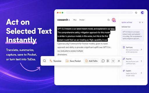 Cosearch - Search Tabs, Bookmarks & History :: AI bookmark manager, tab organizer, and browser history search. Save pages, capture screenshots, and manage todos with Cosearch.