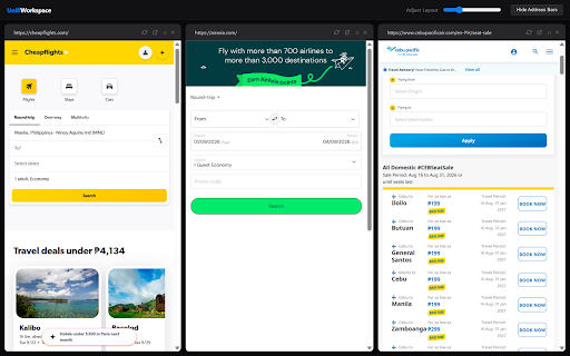 UnifiWorkspace :: A seamless multi-pane productivity canvas workspace for simultaneous browsing.