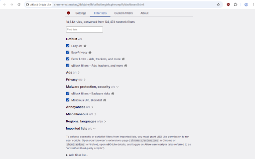 uBlock Origin Lite :: An efficient content blocker. Blocks ads, trackers, miners, and more immediately upon installation.