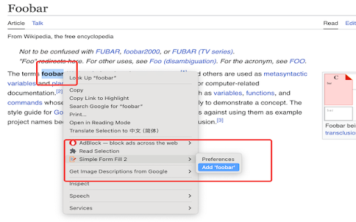 Simple Form Fill 2 :: Enter text into input fields by choosing items from the context menu. Thanks to Sebastian Blask's great work on Simple Form Fill.