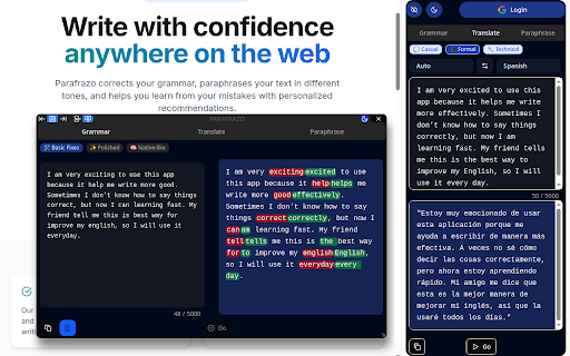 Parafrazo | Grammar, Rewrite, Translate :: Master your writing with instant grammar correction, smart rephrasing, and seamless translation for faster language learning.