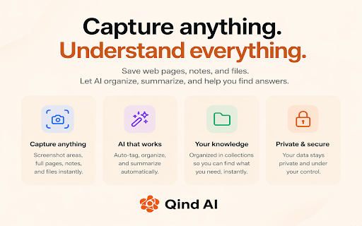 Qind AI Web Clipper :: Capture, organize, and enhance your web content with AI-powered tagging and summarization.