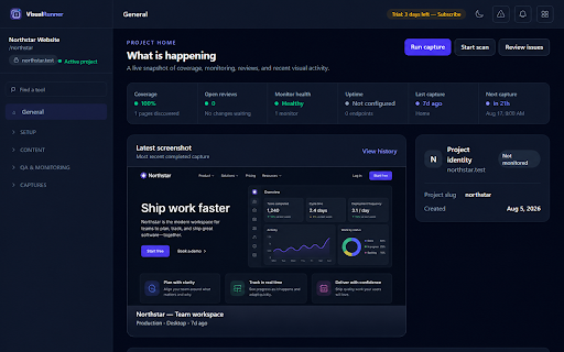VisualRunner :: Configure and launch localization screenshot QA capture jobs from the current page.