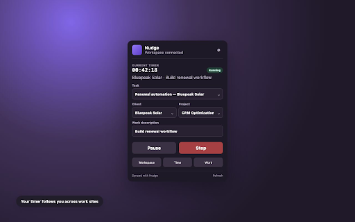 Nudge: Private Billable Time Tracker :: Private billable-time tracking for consultants, connected to your clients, projects, tasks, and Nudge workspace.
