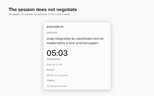 Anchorite :: Mission-aware website blocking for locked focus sessions.