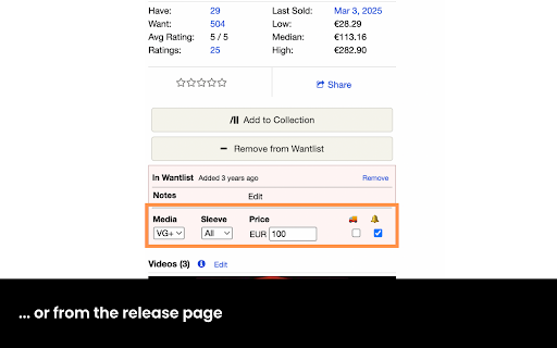 Discogs Notifier :: Get instant alerts when records from your Discogs Wantlist go on sale - with powerful filtering to find exactly what you want.