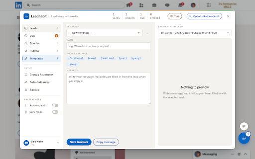 Leadhabit — LinkedIn Lead Tracker & Follow-Ups :: Save leads from your LinkedIn feed and searches, then track statuses, notes and follow-ups so no warm lead goes cold.