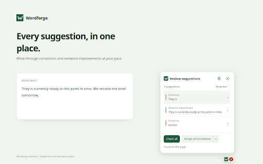 Wordforge :: Rewrite text and check spelling, grammar, and sentence clarity using your own AI provider API key.