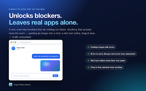 Copy-Paste Unlock :: Re-enables copy, cut, paste, right-click, and text selection on pages that block them.