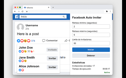 Facebook Auto Inviter :: Invita automáticamente a los que reaccionaron a tus publicaciones a seguir tu fanpage.