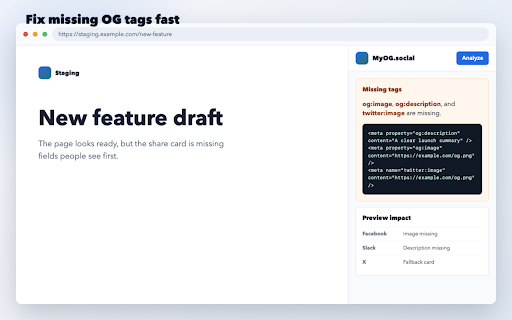 Open Graph Checker & OG Image Preview :: Check Open Graph tags, OG images, meta tags, and social previews from Chrome's side panel.