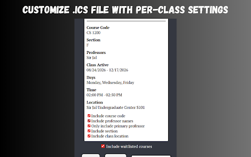 Schedule to Calendar Converter :: Converts schedule on Banner to .ics file, allowing users to directly add classes on their device calendar