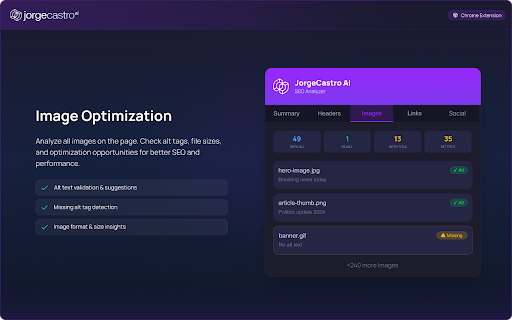 JorgeCastro AI – SEO Analyzer :: Professional on-page SEO analyzer (headers, links, images, social) with accurate counts.