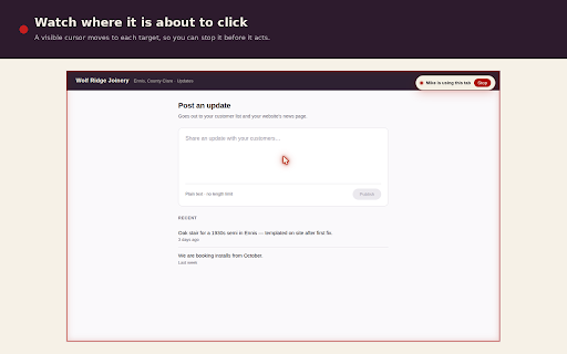 IntelligentWolf :: Lets your IntelligentWolf agents act in your own browser, in tabs you can see, on sites you have allowed.