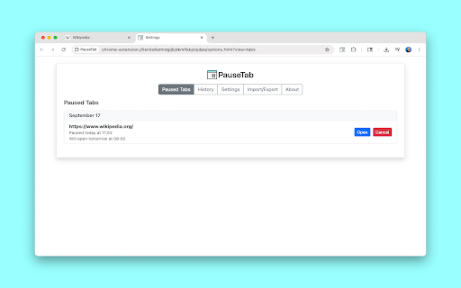PauseTab :: Pause (snooze) tabs and reopen them later