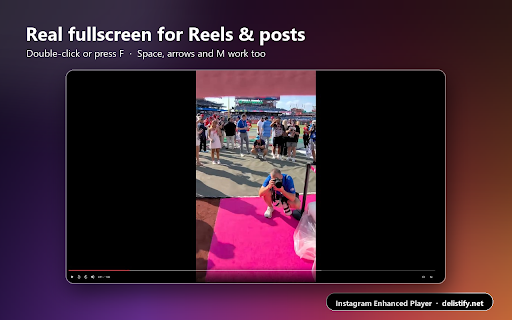 Instagram Enhanced Player :: YouTube-style controls for Instagram videos & Reels: timeline, speed 0.25–2x, volume, skip, fullscreen, shortcuts.