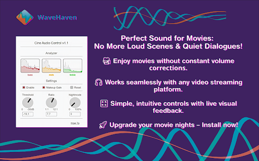 Cine Audio Control :: Balances loud action scenes and quiet dialogue for movies in real time, with intuitive waveform visualization for easy control.