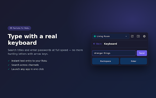 RR Remote for Roku (Unofficial) :: Control your Roku devices from your browser. Supports multiple devices, app launching, and keyboard input.