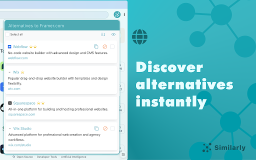 Similarly - similar websites & webpages :: Shows top alternatives to any webpage or website