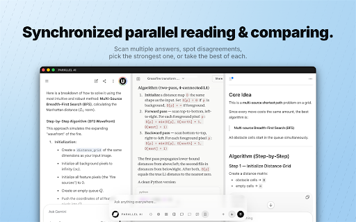 Parallel AI :: Compare AI assistants side by side in one window. Send one prompt and review responses faster.