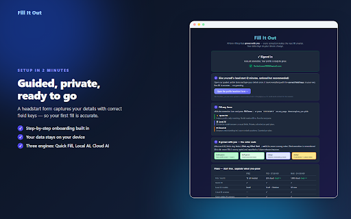 Fill It Out :: AI-powered smart form filler. Fill any form automatically while keeping your data private.
