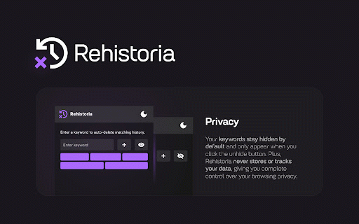Rehistoria: Auto-Delete History by Keywords :: Automatically delete browsing history based on keywords detected in page titles or URLs.
