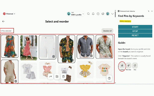 Pinterest Pins Organizer :: Find and Select Pinterest Pins based on keyword.