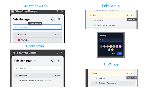 Tab & Group Manager :: A tab manager with vertical view designed for developers