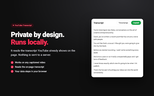 YouTube Transcript — One-Click Copy :: Instantly view and copy the full transcript of any YouTube video, with timestamps and click-to-seek. No account needed.