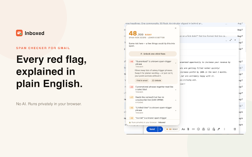 HitSend - Spam Checker for Gmail :: See a live spam-risk score as you write in Gmail. HitSend flags what trips spam filters - with one-click fixes. Private, no AI.