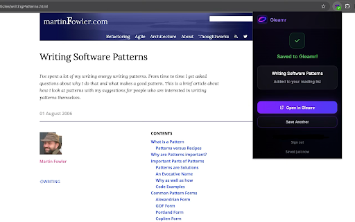 Gleamr - Save Articles :: Save articles, blog posts, and social media threads for later reading. Extract and preserve content from any website with one click.
