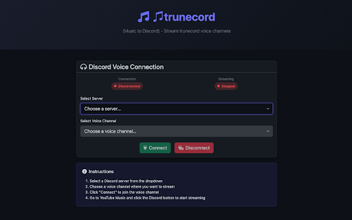 Trunecord - Stream to Discord :: Stream music from YouTube Music, Spotify, Apple Music, and Amazon Music to Discord