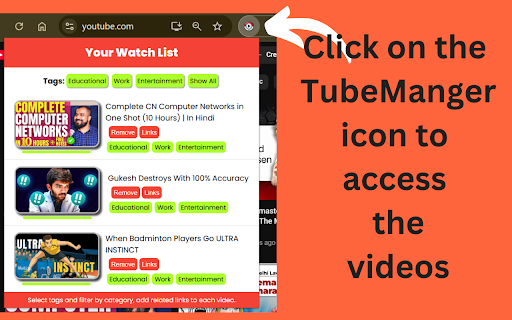 TubeManager - Save, Tag & Timestamp YouTube Videos :: Organize and save YouTube videos with custom tags, colored timestamps, notes, and links for a personalized experience.