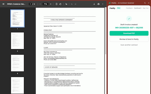 Paidly - AI Contract Scanner :: Scan contracts in your browser and create invoices instantly with AI