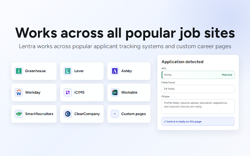 Lentra - Job Application Autofill, AI Resume, Auto Apply :: Autofill job applications in one click. Land your next role faster. Lentra will autofill every job form quickly to save you time.
