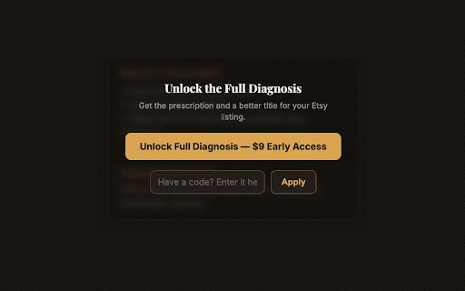 Listing Doctor — Why No Sales? for Etsy :: Instantly diagnose why your Etsy listing may not be getting clicks or sales. Not affiliated with Etsy.