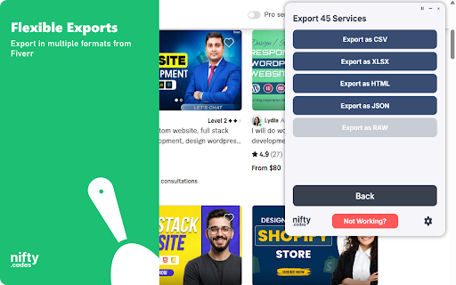 Fiverr Scraper: Export Services, Sellers, Reviews & More :: Fiverr Scraper: Export gigs, sellers, packages, reviews, and portfolio data to CSV, JSON, XLSX.