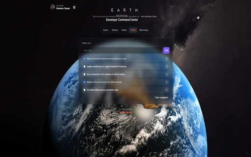 DevDash :: A polished new-tab dashboard for developers — clock, search, GitHub, notes, tasks, and focus tools.