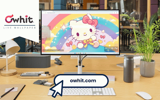 Hello Kitty Rainbow Adventure Live Wallpaper :: Hello Kitty floating through pastel rainbow sky with clouds, bows, and sparkles.