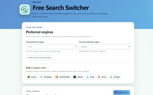 Free Search Switcher :: A cross-browser extension for switching between preferred and custom search engines while preserving the current search query.