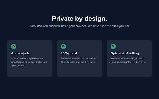 NopeNotToday — Auto Cookie Reject :: Automatically rejects tracking cookies and opts you out of data selling. 100% local — no data ever leaves your browser.