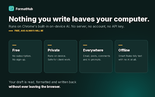 FormatHub - Email, Post, Comment :: Right-click in any text box to format emails, posts, comments and messages in place with free on-device AI. No API key.