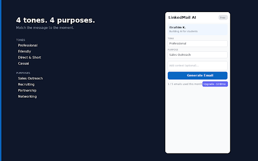 LinkedMail AI - Cold Email Generator :: Generate personalized cold emails from any LinkedIn profile in one click.