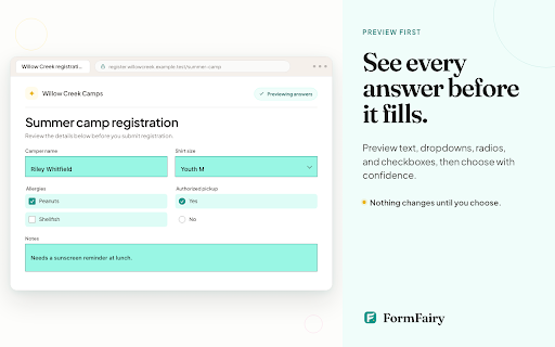 FormFairy – Private AI Autofill for Complex Forms :: Private AI autofill for job applications and complex forms. No account required; your personal data never leaves your device.