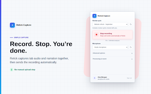 Retick Capture :: Record browser reviews and send them to Retick for AI-powered issue analysis.