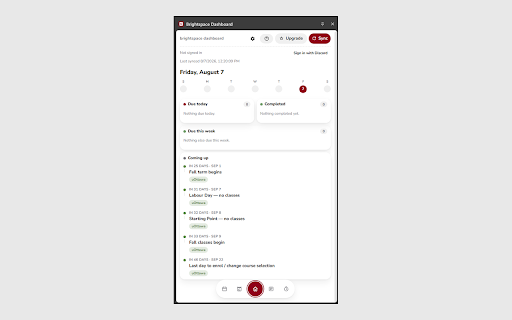 Brightspace Dashboard :: Aggregated calendar, deadlines, and AI-detected exam dates pulled from uOttawa Brightspace.