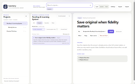 Loamery – Save AI Insights :: Distill AI answers into reusable insights and keep what matters.