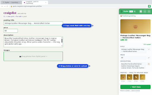Ziplist Bridge :: List and manage items across Craigslist, Facebook Marketplace, and Poshmark from your Ziplist dashboard.