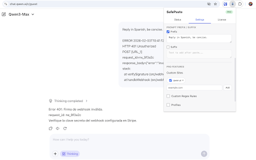 SafePaste: Redact Secrets for AI Chats :: Redact secrets and shrink logs before pasting into AI chats. SafePaste keeps prompts clean and private.