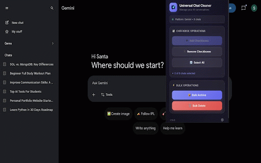 Universal Chat Cleaner: Bulk Delete AI Chats :: Bulk select, archive, and delete conversations across multiple AI chat platforms.